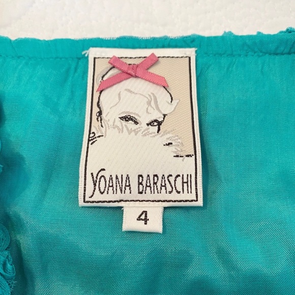 Yoana Baraschi Embroidered Ribbon Teal Dress - Size 4 - Picture 9 of 10